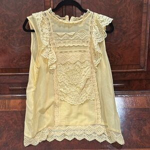 Anthropologie Maeve Yellow Sleeveless Lace Ruffled Top Size 14